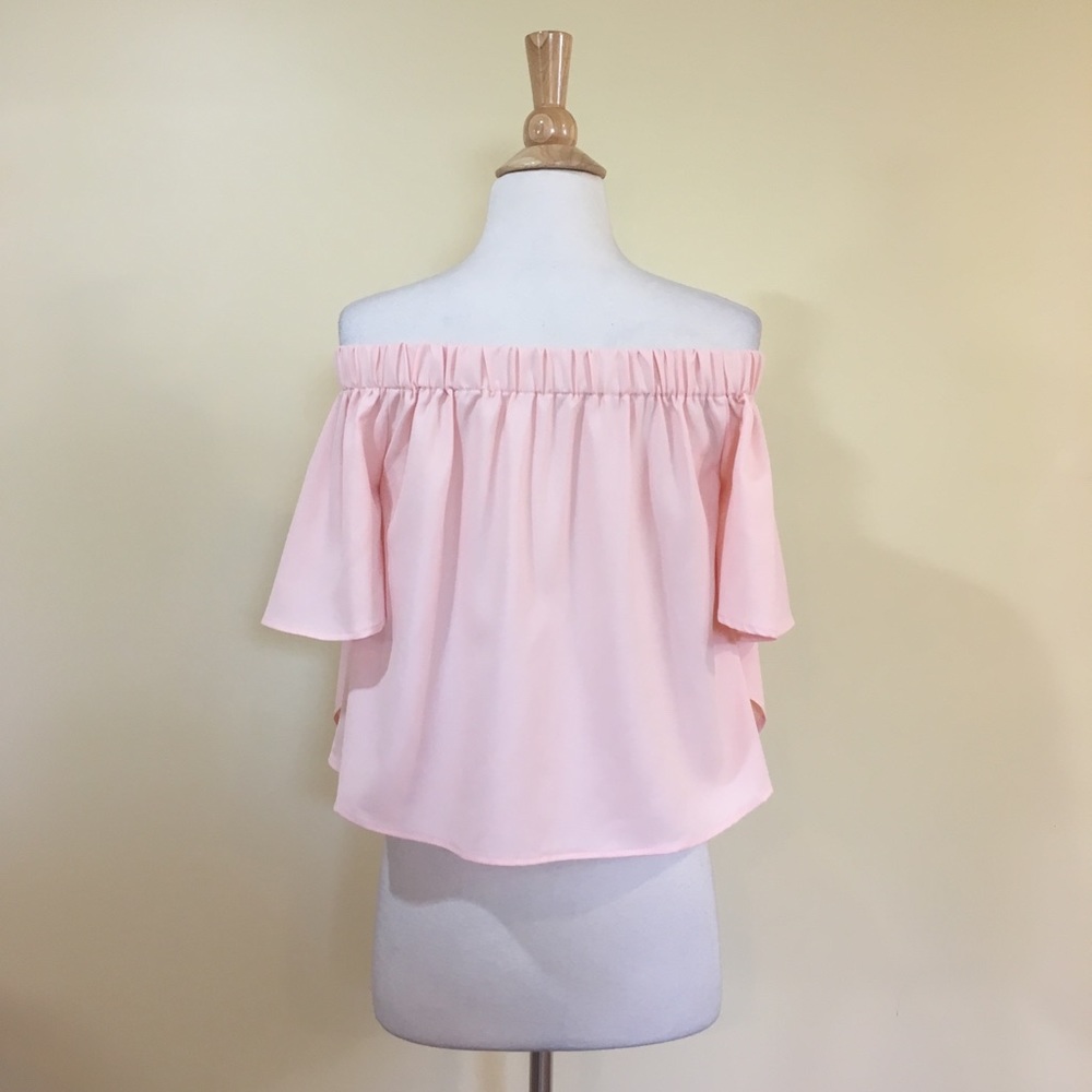 Blush Romantic Ruffled Overlay Split Sleeve Off Shoulder Blouse - Picture 7 of 7